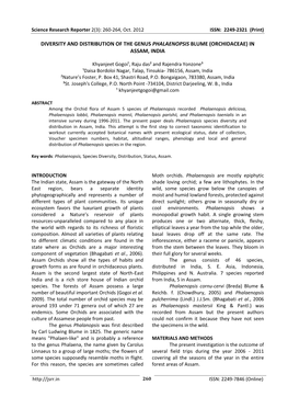 Diversity and Distribution of the Genus Phalaenopsis Blume (Orchidaceae) in Assam, India