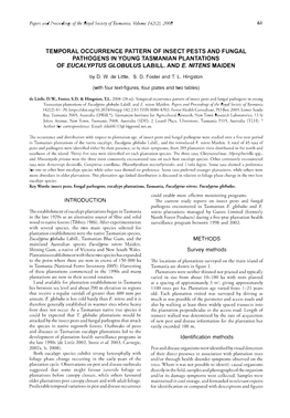 Temporal Occurrence Pattern of Insect Pests and Fungal Pathogens in Young Tasmanian Plantations of Eucalyptus Globulus Labill