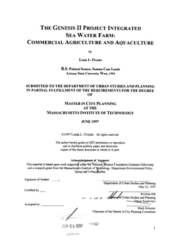 The Genesis Ii Project Integrated Sea Water Farm: Commercial Agriculture and Aquaculture