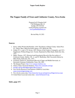 The Tupper Family of Truro and Colchester County, Nova Scotia