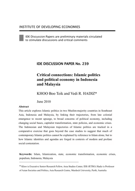 Islamic Politics and Political Economy in Indonesia and Malaysia