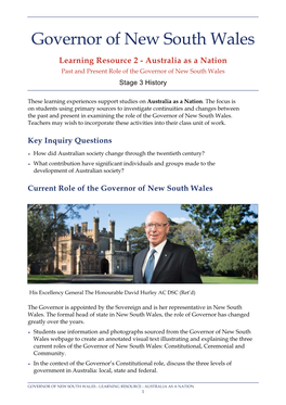 Australia As a Nation Past and Present Role of the Governor of New South Wales