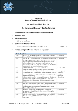 AGENDA FNQROC BOARD MEETING NO. 132 08 October 2018 at 10.00