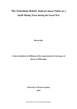 The Tottenham Rebels: Radical Labour Politics in a Small Mining Town During the Great War
