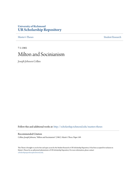 Milton and Socinianism Joseph Johnson Collins