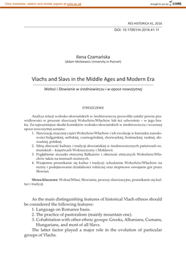 Vlachs and Slavs in the Middle Ages and Modern Era