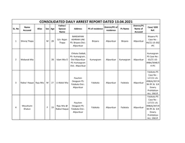 CONSOLIDATED DAILY ARREST REPORT DATED 13.04.2021 Father/ District/PC Name District/PC of Case/ GDE SL