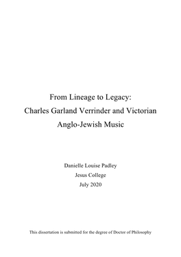 Charles Garland Verrinder and Victorian Anglo-Jewish Music