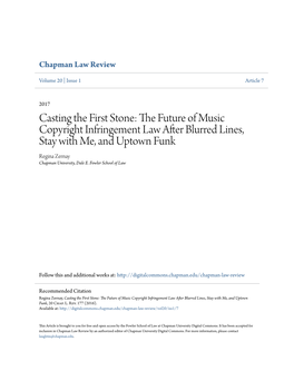 Casting the First Stone: the Future of Music Copyright Infringement Law After Blurred Lines, Stay with Me, and Uptown Funk, 20 Chap