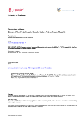 University of Groningen Flavoprotein Oxidases Dijkman, Willem P.; De