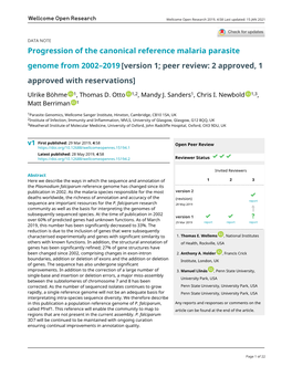 Progression of the Canonical Reference Malaria Parasite Genome from 2002–2019 [Version 1; Peer Review: 2 Approved, 1 Approved with Reservations]