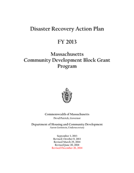 Disaster Recovery Action Plan FY 2013