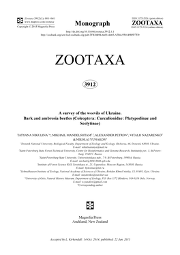 A Survey of the Weevils of Ukraine. Bark and Ambrosia Beetles (Coleoptera: Curculionidae: Platypodinae and Scolytinae)
