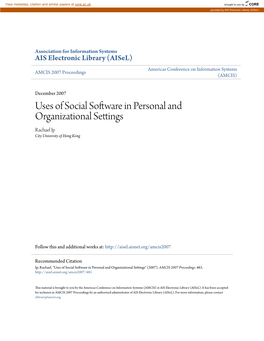 Uses of Social Software in Personal and Organizational Settings Rachael Ip City University of Hong Kong