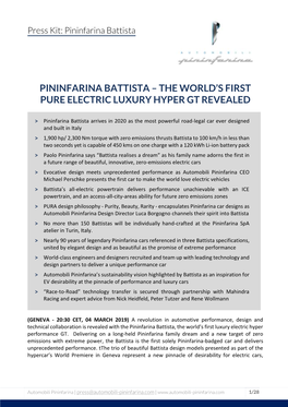 Pininfarina Battista – the World's First Pure Electric Luxury Hyper Gt Revealed