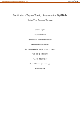 Stabilization of Angular Velocity of Asymmetrical Rigid Body