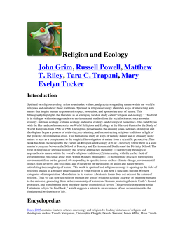 Religion and Ecology John Grim, Russell Powell, Matthew T. Riley, Tara C