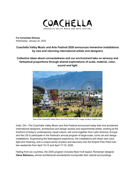 Coachella Valley Music and Arts Festival 2020 Announces Immersive Installations by New and Returning International Artists and Designers