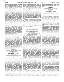 CONGRESSIONAL RECORD— Extensions of Remarks E288 HON. MICHAEL N. CASTLE HON. GEORGE RADANOVICH HON. JAMES A. LEACH