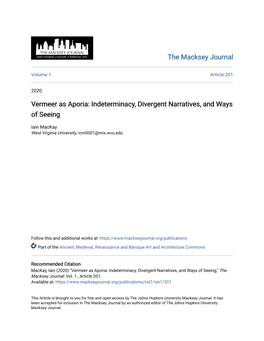 Vermeer As Aporia: Indeterminacy, Divergent Narratives, and Ways of Seeing