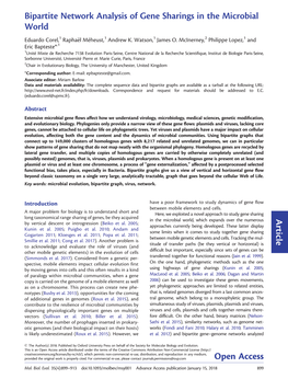 Bipartite Network Analysis of Gene Sharings in the Microbial World Eduardo Corel,1 Rapha€El Me´Heust,1 Andrew K