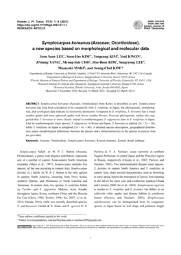 Symplocarpus Koreanus (Araceae; Orontioideae), a New Species Based on Morphological and Molecular Data