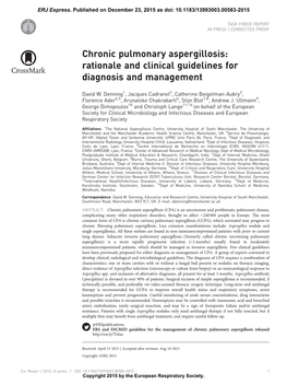 Chronic Pulmonary Aspergillosis: Rationale and Clinical Guidelines for Diagnosis and Management