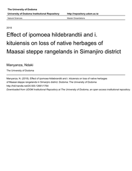 Effect of Ipomoea Hildebrandtii and I. Kituiensis on Loss of Native Herbages of Maasai Steppe Rangelands in Simanjiro District