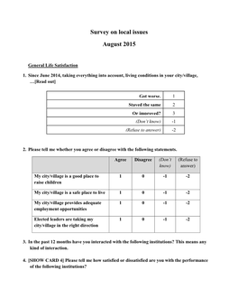 Survey on Local Issues August 2015