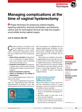 Managing Complications at the Time of Vaginal Hysterectomy