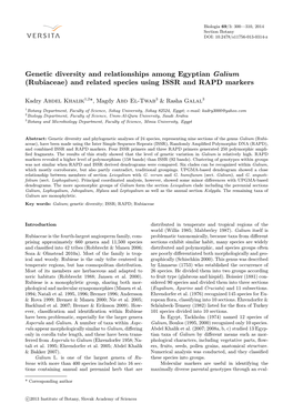 (Rubiaceae) and Related Species Using ISSR and RAPD Markers