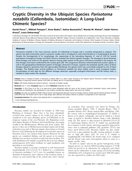 Cryptic Diversity in the Ubiquist Species Parisotoma Notabilis (Collembola, Isotomidae): a Long-Used Chimeric Species?