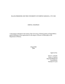 Black Freedom and the University of North Carolina, 1793-1960