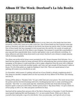 Album of the Week: Deerhoof's La Isla Bonita,Album of the Week