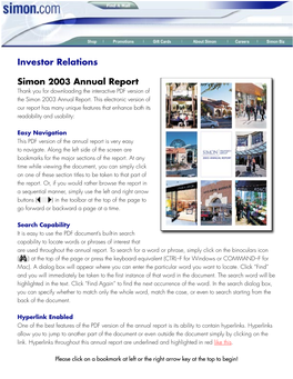2003 Annual Report Thank You for Downloading the Interactive PDF Version of the Simon 2003 Annual Report