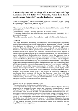 Lithostratigraphy and Petrology of Lachman Crags and Cape Lachman Lava-Fed Deltas, Ulu Peninsula, James Ross Island, North-Easte