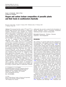 Oxygen and Carbon Isotope Composition of Parasitic Plants and Their Hosts in Southwestern Australia