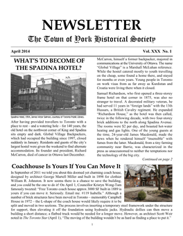 NEWSLETTER the Town of York Historical Society ______