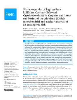 In Caquena and Lauca Sub-Basins of the Altiplano (Chile): Mitochondrial and Nuclear Analysis of an Endangered Fish