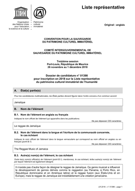 Dossier De Candidature N° 01398 Pour Inscription En 2018 Sur La Liste Représentative Du Patrimoine Culturel Immatériel De L’Humanité