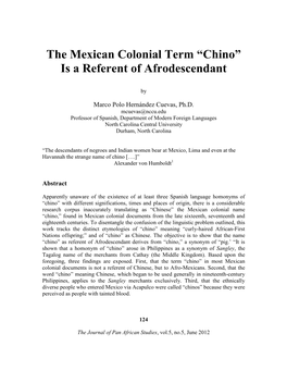 The Mexican Colonial Term “Chino” Is a Referent of Afrodescendant