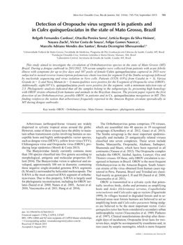 Detection of Oropouche Virus Segment S in Patients and in Culex Quinquefasciatus in the State of Mato Grosso, Brazil