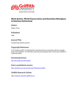 World Conservation and Australian Aborigines in Interwar Switzerland