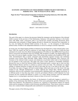 ECONOMY and POLITICS of CROSS-BORDER TIMBER TRADE in HISTORICAL PERSPECTIVE – the NUNUKAN/TAWAU AREA Paper for the 2Nd Interna