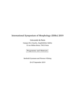 International Symposium of Morphology (Ismo) 2019