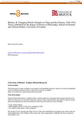 Bickers, R. Changing British Attitudes to China and the Chinese, 1928-1931