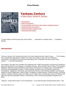 Press Release for Yankees Century Published by Houghton Mifflin