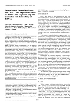 Comparison of Human Duodenum and Caco-2 Gene Expression