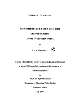 The Chancellor9s Role in Policy Issues at the University of Alberta