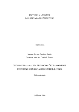 Geografska Analiza Prehodov Čez Savo Med Ii